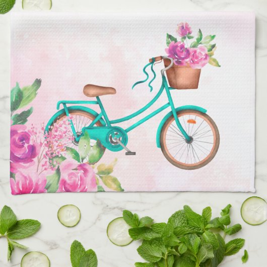 Fietsen en roze rozen theedoek (Gevouwen)
