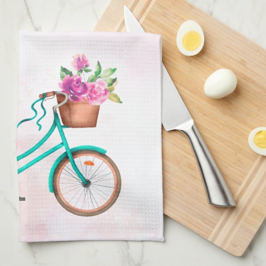 Fietsen en roze rozen theedoek (Quarter Fold)