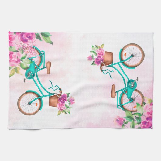 Fietsen en roze rozen theedoek (Horizontaal)