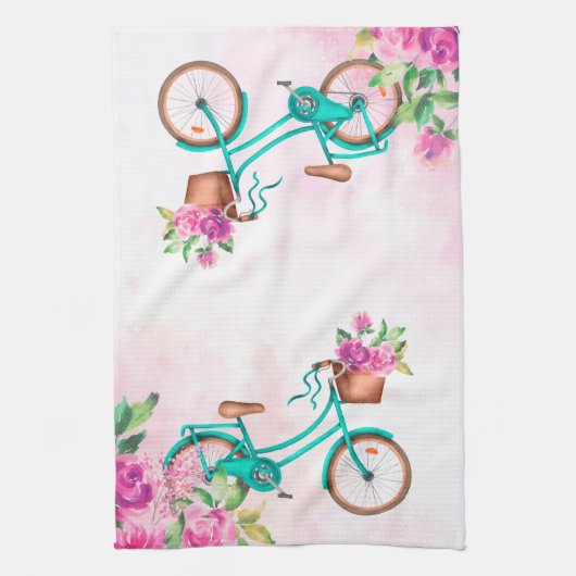 Fietsen en roze rozen theedoek (Verticaal)