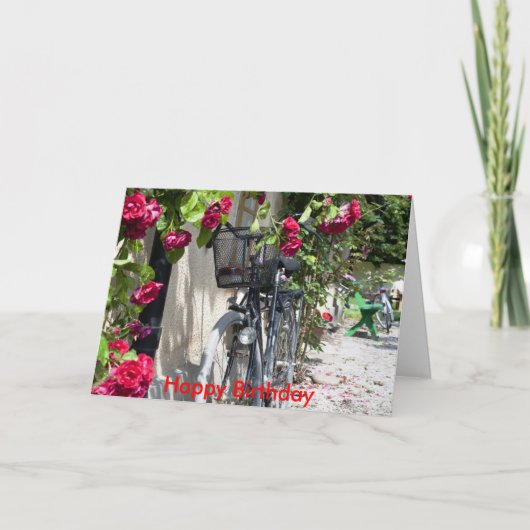 Fietsen en rozen in Zweden, Gelukkige Verjaardag Kaart (Voorkant)