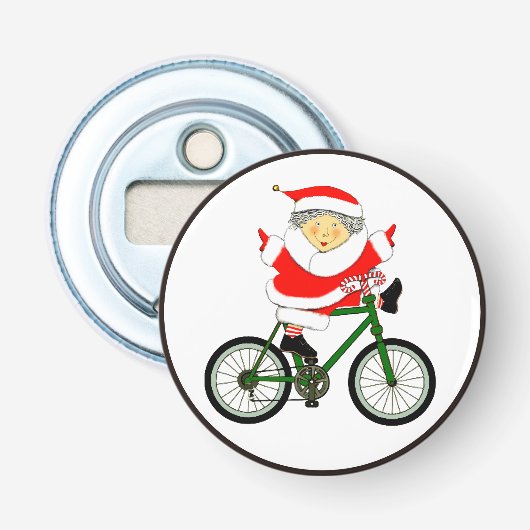 Fietsen Fietser Kerstmis Button Flesopener (Voorkant)