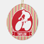 Fietsen, Fietser; Rode, Oranje groene strepen Keramisch Ornament (Links)