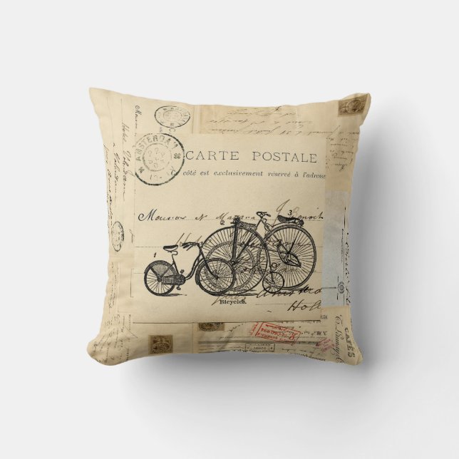  fietsen Franse Briefkaarten Pillow Kussen (Voorkant)