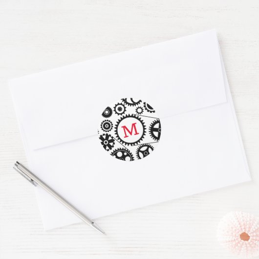 Fietsen Gears INITIAAL Engineer Mechanical Ronde Sticker (Envelop)