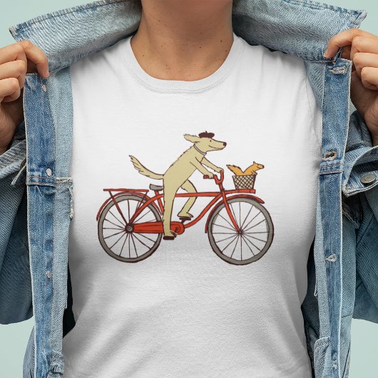Fietsen Hond en Eekhoorn Leuk Dier Kunst Whimsical T-shirt