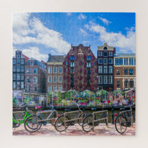 Fietsen Houses Along Amsterdam Canal Nederland Legpuzzel