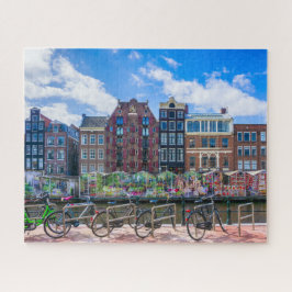 Fietsen Houses Along Amsterdam Canal Nederland Legpuzzel