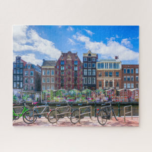 Fietsen Houses Along Amsterdam Canal Nederland Legpuzzel