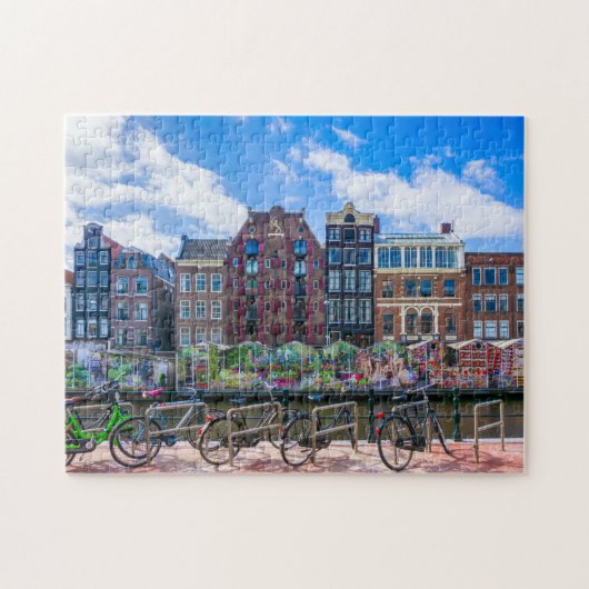 Fietsen Houses Along Amsterdam Canal Nederland Legpuzzel (Horizontaal)