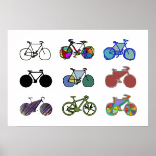 fietsen :) illustraties van grafische fietsen poster