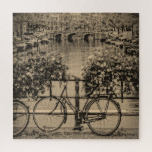 Fietsen in Amsterdam - Sepia - 20x20 - 676 pc Legpuzzel