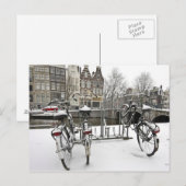 Fietsen in sneeuwAmsterdam in Nederland Briefkaart (Voorkant / Achterkant)