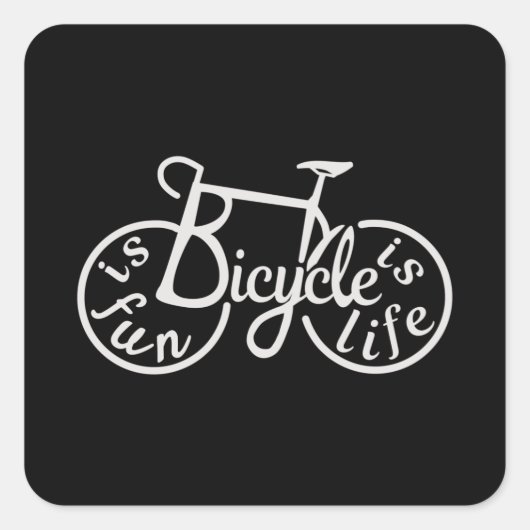 Fietsen is leuk, fiets is leven vierkante sticker (Voorkant)