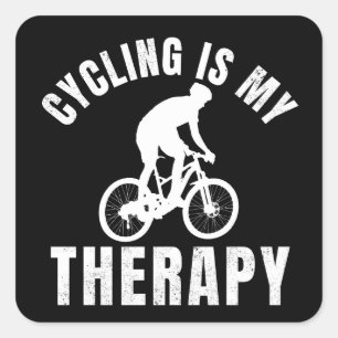 fietsen is mijn therapie grappig fietscadeau vierkante sticker