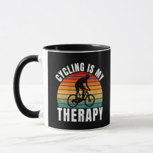 Fietsen is mijn therapie Grappige Vintage Typograf Mok