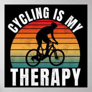 Fietsen is mijn therapie Grappige Vintage Typograf Poster