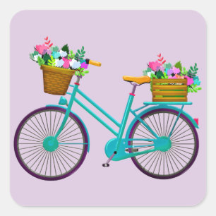 Fietsen met bloemen in een mandje vierkante sticker