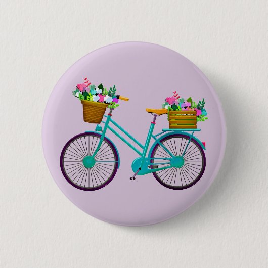 Fietsen met bloemen in mandje ronde button 5,7 cm (Voorkant)