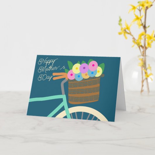 Fietsen met Bloemenmand Moederdag Kaart (Gele Bloem)