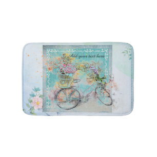 Fietsen met bloemmanden op blauwe schoot badmat