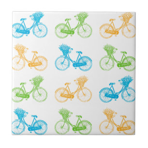  fietsen met een mand bloemen kleurige wand tegeltje