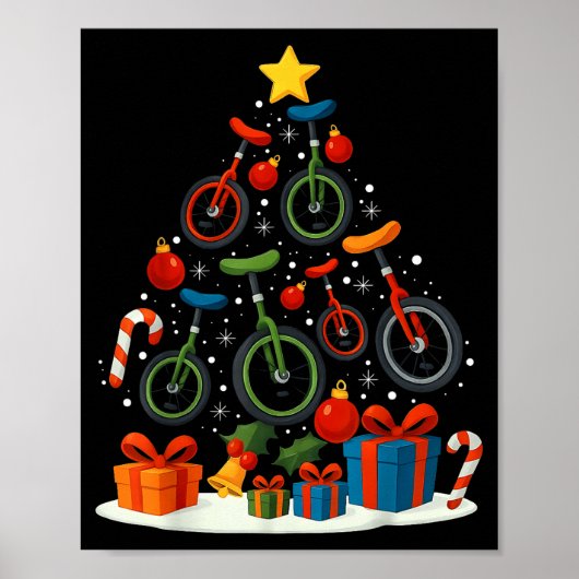 Fietsen met een monocycle Kerstboom Kerstmis  Poster (Voorkant)