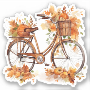 Fietsen met pompoenen en kleurrijke bladeren Stick Sticker