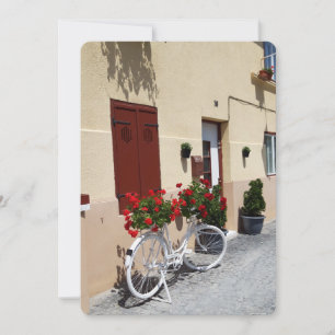 Fietsen met rode bloemen op Europese straat Kaart