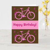 Fietsen met roze, gelukkige verjaardagskaart kaart (Gele Bloem)