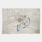  fietsen met rozen mand theedoek (Horizontaal)