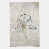  fietsen met rozen mand theedoek (Verticaal)