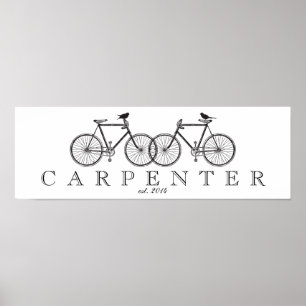 Fietsen met vogelfamilie afdrukken poster