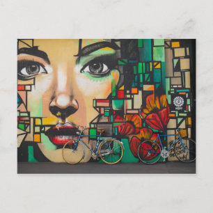 Fietsen op graffiti briefkaart