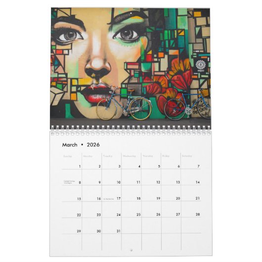 Fietsen op graffiti kalender (Mar 2026)