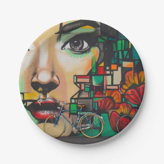 Fietsen op graffiti papieren bordje (Voorkant)