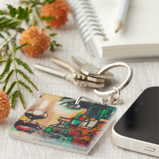 Fietsen op graffiti sleutelhanger (Voorkant Rechts)