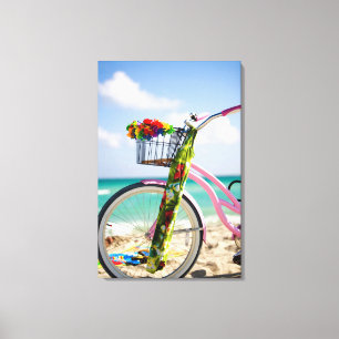 Fietsen op het strand   Miami, Florida Canvas Afdruk