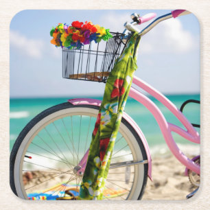 Fietsen op het strand Miami, Florida Kartonnen Onderzetters