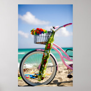 Fietsen op het strand   Miami, Florida Poster