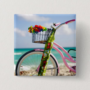 Fietsen op het strand Miami, Florida Vierkante Button 5,1 Cm