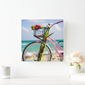 Fietsen op het strand | Miami, Florida Vierkante Klok (Huis)