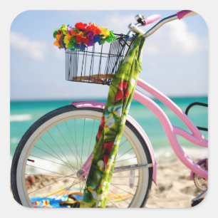 Fietsen op het strand Miami, Florida Vierkante Sticker