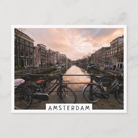 Fietsen op zonsondergang in Amsterdam Briefkaart (Voorkant)