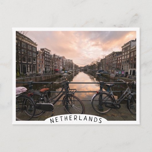 Fietsen op zonsondergang in Amsterdam Briefkaart (Voorkant)