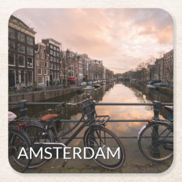 Fietsen op zonsondergang in Amsterdam Kartonnen Onderzetters