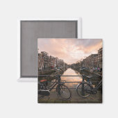 Fietsen op zonsondergang in Amsterdam Magneet (Voorkant / Achterkant)
