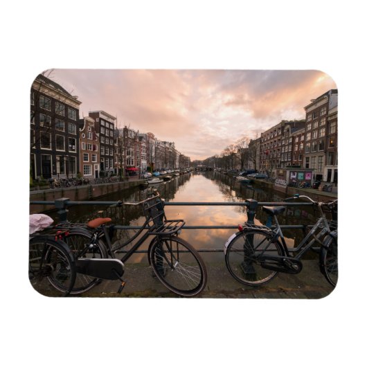 Fietsen op zonsondergang in Amsterdam Magneet (Horizontaal)
