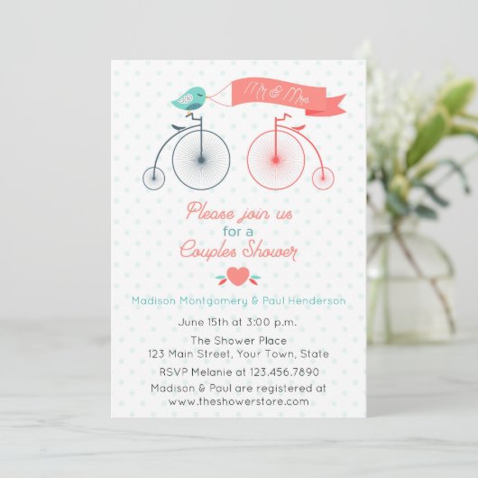  Fietsen Paar Bruids Douche Uitnodiging (Staand voorkant)