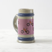 Fietsen patroon op roze bierpul (Voorkant links)